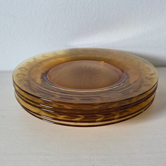 RARE FIND Vintage Set of 5 Luncheon Plates Cut #405 Amber by Tiffin-Franciscan - Picture 2 of 12